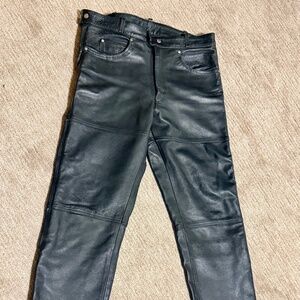 River Road Black Leather Motorcycle Riding Pants Moto Biker Zip Leg
